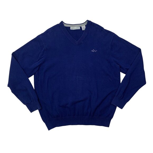 Greg Norman Sweater Mens XL Extra Large Royal Blue Cotton V Neck Pullover - Picture 1 of 12